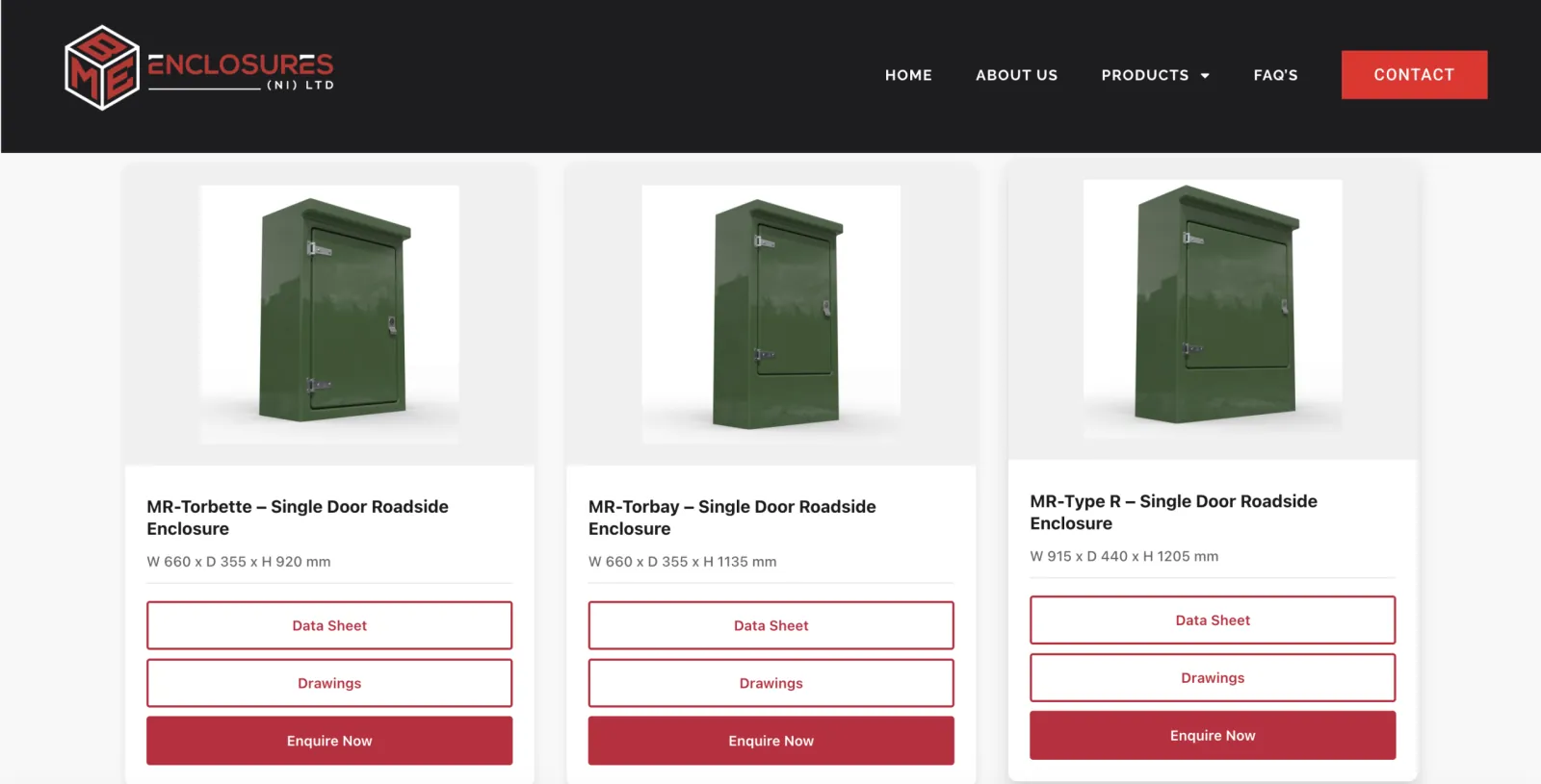 BME Enclosures website product range