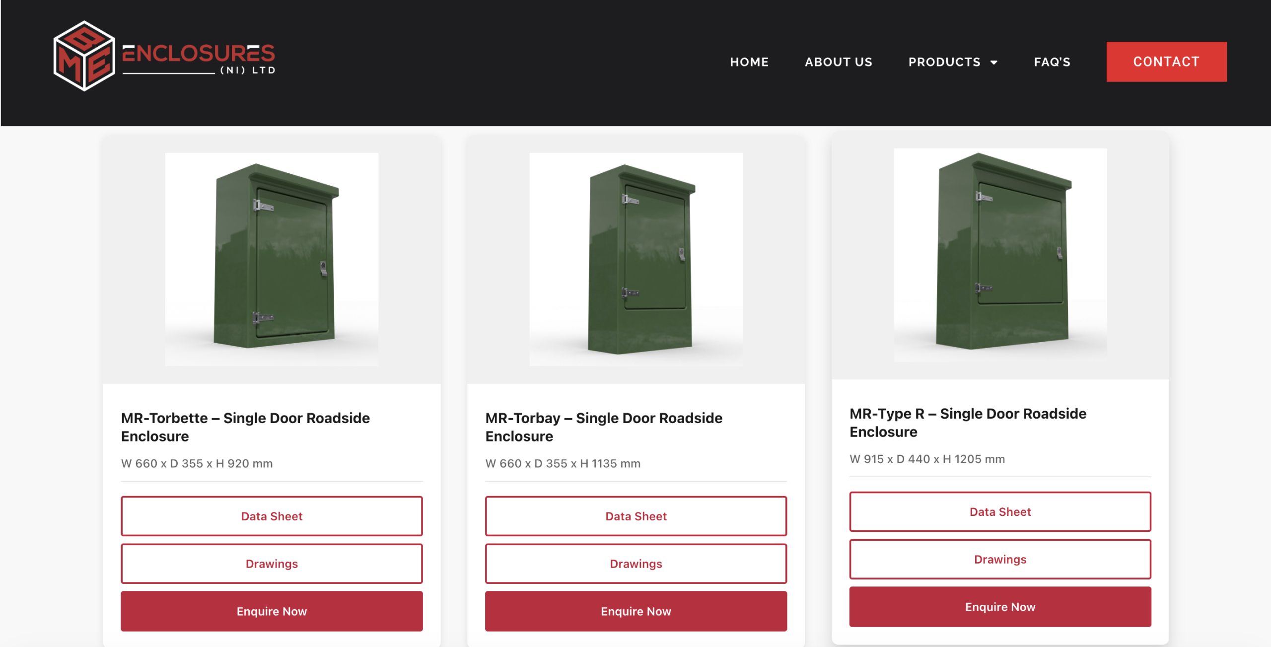 BME Enclosures website product range